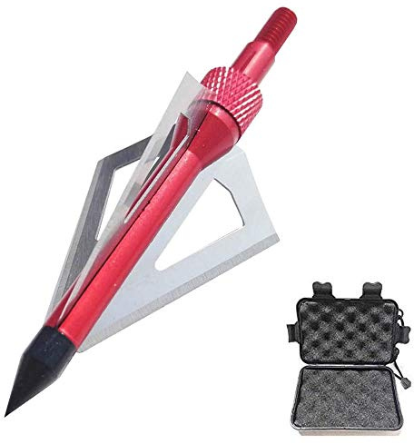 SHARROW 12pcs Pointe de Flèche 100Grains Têtes de Flèche à Lame Fixe avec Broadheads Box pour Flèches d'arbalète et de Carbone (Rouge)