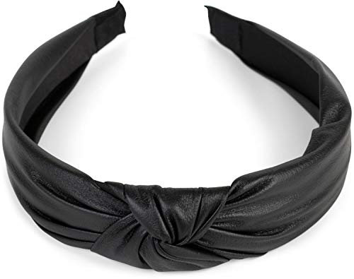 styleBREAKER Damen Haarreif mit Knoten in Kunstleder Optik, Retro Style Haarband, Headband 04026046, Farbe:Schwarz