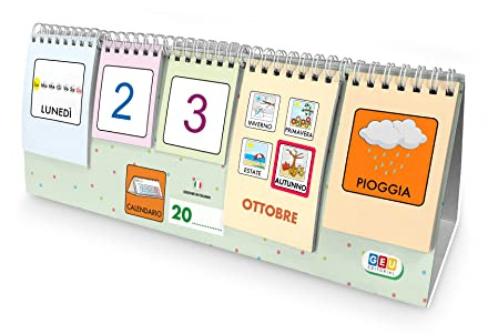 Calendario per Bambini | Calendario da Tavolo con Pittogrammi - Impara i Mesi e le Stagioni in Modo Divertente e Educativo giocando con le tessere intercambiabili (Italiano)