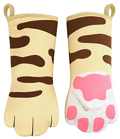 Gants de Cuisson Résistants à la Chaleur Jusqu'à 250°C - Maniques en Coton pour Barbecue, Four et Cuisine - Motif Chat