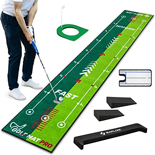 SAPLIZE Tappetino da golf a due velocità con specchio di allineamento e tazza da mettere in piedi, 50,8 x 3 m, tappetino da allenamento con supporto antiscivolo per golf, verde per interni ed esterni