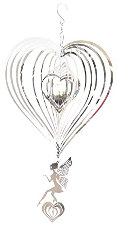 Seahelms Wind Spinner Outdoor Metal Decorations, 3D Heart Wind chimes for Garden, Hanging Mirror Stainless Steel Wind Sculptur Spinner, Indoor Outdoor Wind Catchers Crafts Gifts (Silver-angel)