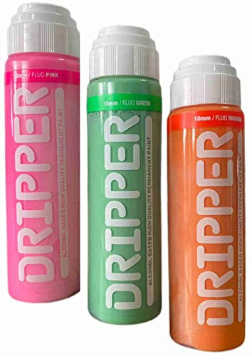KLAMOTTEN STORE Mob Marker - Fluo Orange - Fluo Green - Fluo Pink - 3x Neon Squeezer - Dripper mit 18mm Rundspitze, schnell trocknend - wischfest – hoch deckend