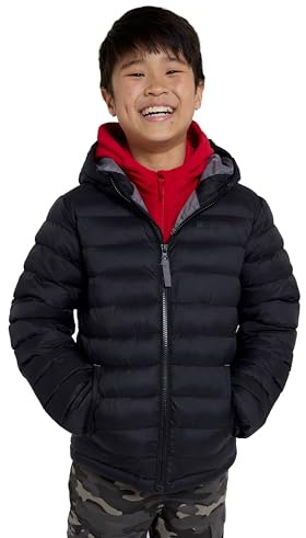 Mountain Warehouse Seasons Padded Kids Puffer Jacket - Water Resistant, Lightweight & Insulated Coat, Boys & Girls - Autumn, Winter, School, Travel Black Teen Size 13 Years