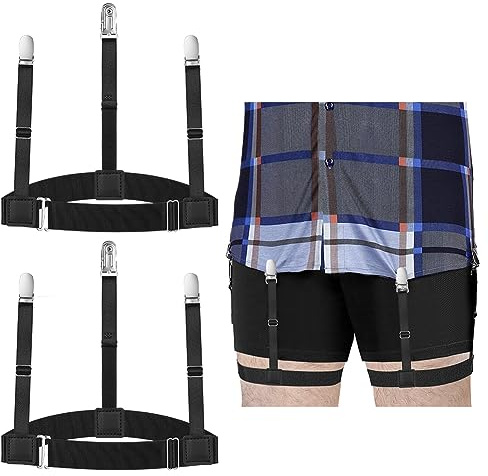 ACWOO Estancia de Camisa Hombre, Tirantes con Bloqueo Antideslizante, Shirt Stays Ajustable Elástica, Anti-arrugas, Negro