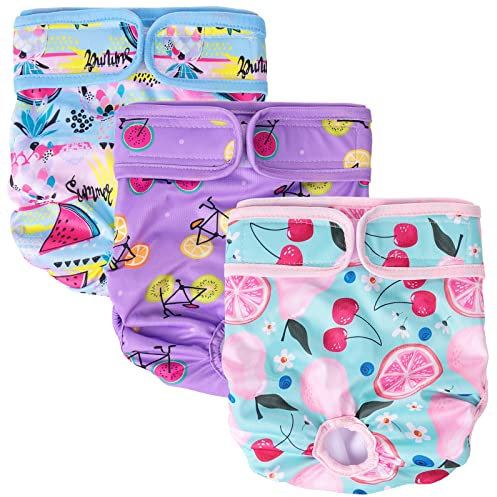 Lyneun 3 Stück Windeln für Hündinnen, Hundewindeln für Hündinnen Waschbar, Wiederverwendbare Hündin Läufigkeitshose, Verstellbare Hoch Absorbierend Hunde Periodenhöschen für hündinnen (M)