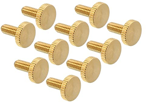 PATIKIL 10-pack M4 x 10 mm räfflade tumme skruvar platt spets mässing skruvar handtag knappar fästen med raka axlar för retrolampor ljus