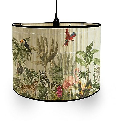 Fansu Pantalla de Lámpara Vintage Pantallas de Lámpara de Tela Cubierta de Lámpara de Tambor Estampado Animal Cilíndrica Lámpara de Pie Para El Hogar Mesa de Hotel Mesita de Noche (zoo)