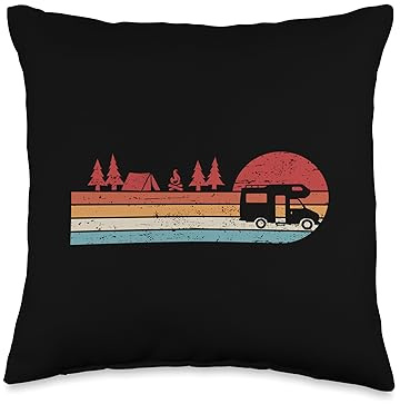 RV Motorhome Gifts Camping Accessories Retro Camping RV Motorhome Camper Throw Pillow, 16x16, Multicolor