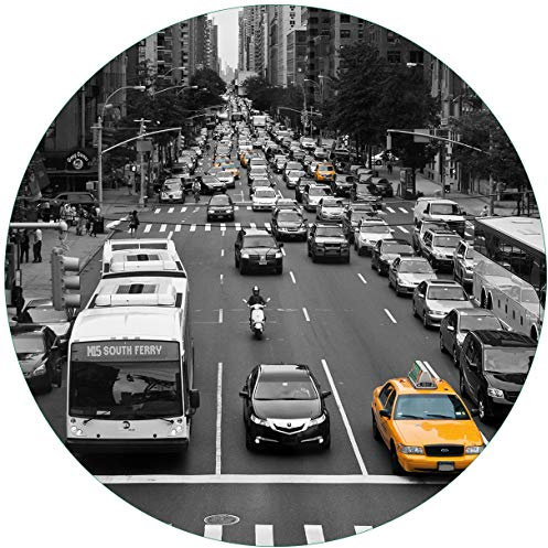 Wallario Glasbild rund New York Yellow Taxi I - Rund, 50 cm Durchmesser Wandbild Glas in Premium-Qualität: Brillante Farben, freischwebende Optik