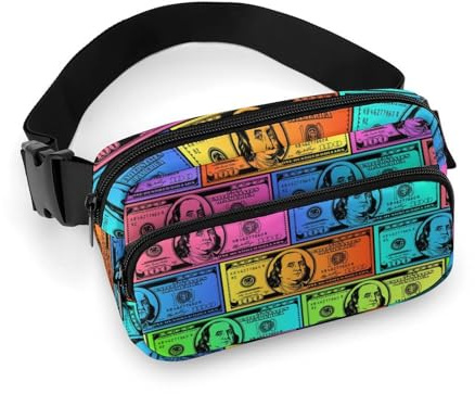 Sac banane tendance pour femme, sac ceinture portable, grand sac à motif avec sangle réglable pour la course à pied, la randonnée, l'entraînement, les voyages, compatible avec les billets de banque co