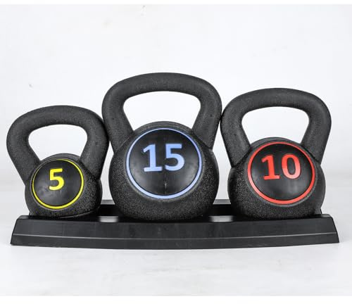 3 Pcs Kettlebell Set - 5lb, 10lb, 15lb Weight Lifting Training Kettle Bell for Cardio & Strength Exercise, Ideal for Home Gym Workouts