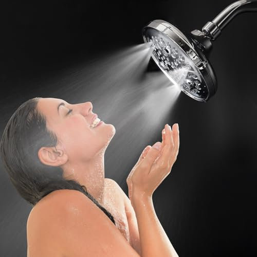 JINYOMFLY Cabezal de Ducha de Alta Presion 9 Modos, 15CM Alcachofa de Ducha Redondo, Cabezal de Ducha Fijo, Rociador para Ducha, Alcachofa Ducha Ahorro de Agua, Plata (Plata 3)