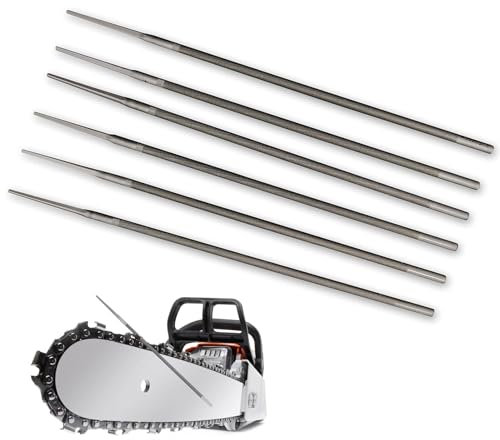 Juego de 6 limas de 4,8 mm para motosierra, lima redonda de acero al carbono, lima para motosierra 3/8, adecuada para reparar y pelar cadenas de sierras, cortadoras de césped, motosierras