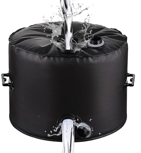 Base per ombrellone riempita d'acqua, rotonda, resistente alle intemperie, con maniglia, in PVC nero, supporto per ombrellone da giardino (40 L)