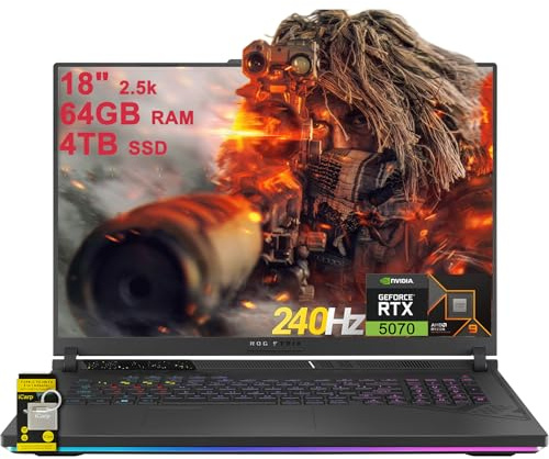 ASUS ROG Strix G18 G814 Gaming Laptop 18 2.5k (2560x1600) 240Hz (100% DCI-P3, 3ms) AMD 16-core Ryzen 9 9955HX (>i9-14900HX) 64GB DDR5 4TB SSD GeForce RTX 5070 RGB Backlit WiFi6E Win11 ICP Hub