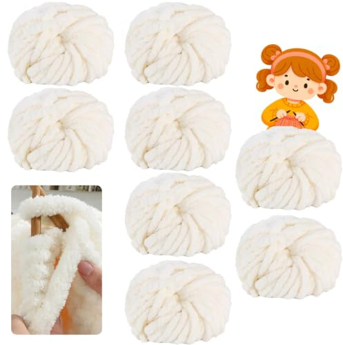 Ovillo de lana gruesa de 500 g (250 g x 2) aprox. 54 m, hilo grueso para crochet/tejer a mano, lana suave XXL para manta de ganchillo, bufandas, gorros, mantas, cojines decorativos (01-Milch Blanco-8
