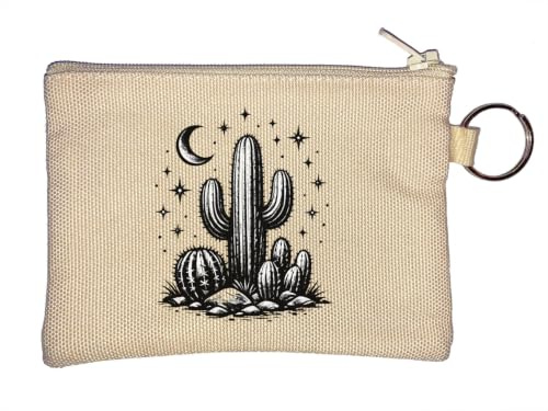 Natt ökenscen med kaktusar och måne nyckelring myntväska beige