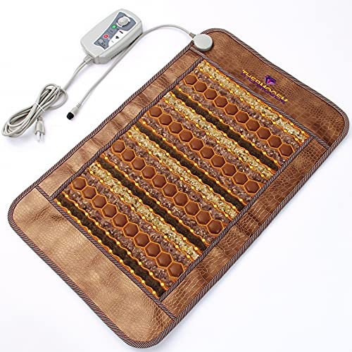 ThermoGem Infrared Heating Pad with Amethyst, Tourmaline & Jade - Natural Crystals Flexible Biomat for Pain Relief, Relaxation & Wellness, Medium 20”W x 32L Negative Ions & Far Infrared Heat Therapy