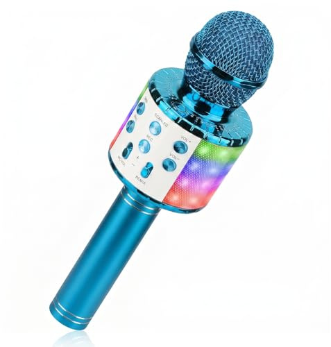 ShinePick Microfono Karaoke Bluetooth, karaoke bluetooth microfono Microfono Wireless 4 in 1 per Bambini, Microfono LED Portatile, Dispositivo Karaoke Home KTV Compatibile con Android/iOS PC(Blu)