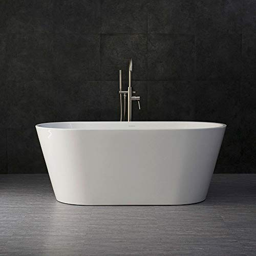 WOODBRIDGE 59 Acrylic Freestanding Bathtub Contemporary Soaking Tub with Brushed Nickel Overflow and Drain B0014B,White