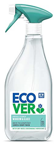Ecover Glass Cleaner Spray, Window And Stainless Steel Glass Spray, Fresh Green Tea & Grapefruit Scent, Pack of 1, 1 x 500ml