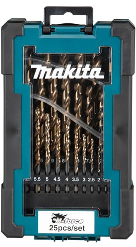 Makita D-67599 M-Force Metallbohrer-Set 25-teilig in Aufbewahrungsbox, Ø 1-13 mm, HSS-Metallbohrer mit Anti-Rost Beschichtung, schnelle und saubere Bohrfortschritte, Rundschaft