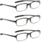 NRDIK PROFLEX Gafas de lectura flexibles (paquete de 3), antichoques, antiarañazos, antideslizantes, unisex (mujeres y hombres) (Oval; BLK; +3.5)
