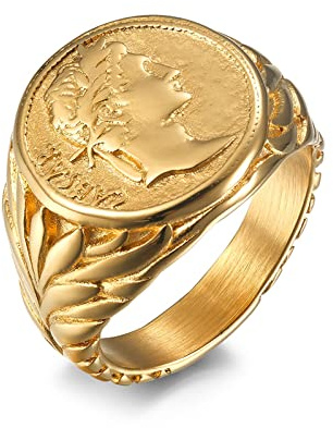 Bague Acier Inoxydable, Bague Argent Bague Punk Empire Romain César Le Grand la Saint Valentin Mariage Homme