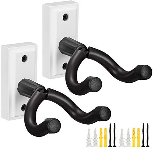 POGOLAB Guitar Wall Mount Hanger 2 Pack, Guitar Wall Hanger Holder Hook Bracket Stand, Guitar Wall Mount, for Acoustic Electric Guitar Bass Ukulele Banjo Mandolin (White)