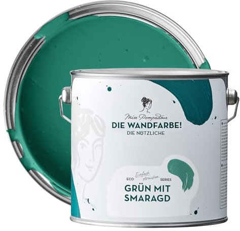 MissPompadour abwaschbare Wandfarbe Grün mit Smaragd 2,5L - hohe Deckkraft & Ergiebigkeit - matte, scheuerbeständige Innenfarbe - geruchsarm, wasserbasiert, atmungsaktiv - Die Nützliche