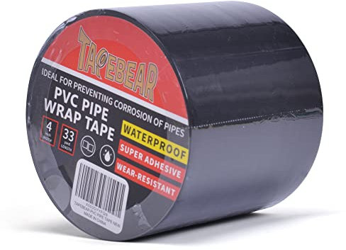 TAPEBEAR Corrosion Protection Pipe Tape, Wrap Pipe Tape for Drain Pipe, Metal Electrical Outdoor Underground Pipe, Waterproof PVC Black Tape, 100mm x 30m