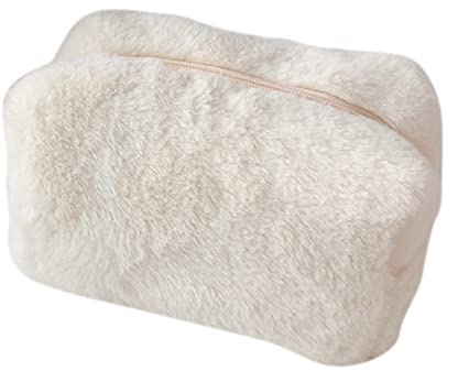 AZURAOKEY trousse de maquillage en peluche, sac de toilette doux et grand, couleurs unies, multifonction