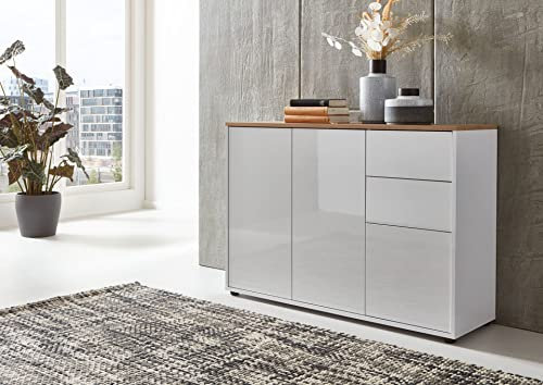 BMG Möbel Kommode »Mailand 10 Artisan« (in Weiß-Oberboden Artisan Eiche/Hochglanz Weiß), Schubladenkommode Anrichte Sideboard