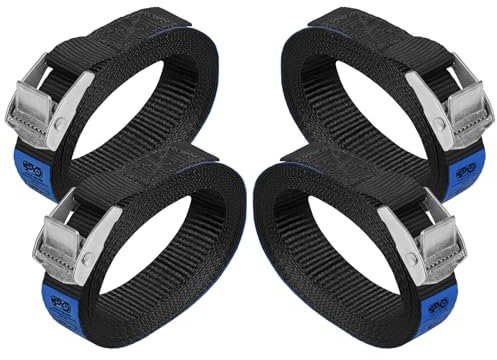 Cinghia di fissaggio Cinghie di tensione con fibbia cinghie legabagagli sicura del - Nero - carico resistenza fino a 250 kg DIN EN 12195-2, 4 pezzi 2.5 cm x 1 m