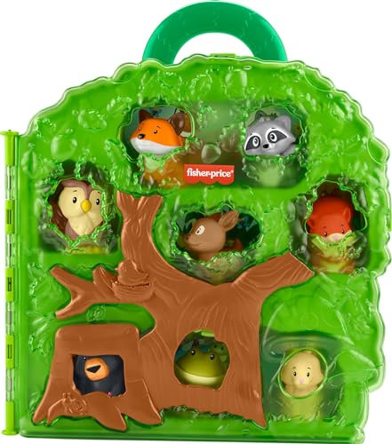 Fisher-Price Little People Estuche portátil Amigos del Bosque Conjunto de Juego con Figuras de Animales para Juego de imitación, Juguete para niños y niñas pequeños a Partir de 1 año, HWB29