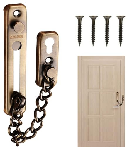 Chaîne antivol, chaîne de porte en acier inoxydable 304, avec serrure à chaîne à vis, pour portes et fenêtres intérieures des hôtels à domicile (bronze)
