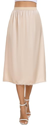 Vlazom Sottogonna da Donna Lunga Antistatiche Mezza Sottoveste Gonna Sottovesti Elastico in Vita,XXL,A-Beige