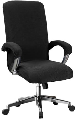Funda de Sillas de Oficina Elástica, Cubierta Protectora de la Sillón de Ordenadora Removible, Fundas para Sillas Universales Giratorias, Chair Cover Extraíble Estiramiento para Sillón (negro)