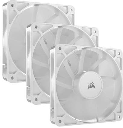 CORSAIR RS120 120mm PWM-Lüfter – Daisy-Chain-Verbindung – Geräuscharm – Magnetisches Dome-Lager – Dreierpack – Weiß