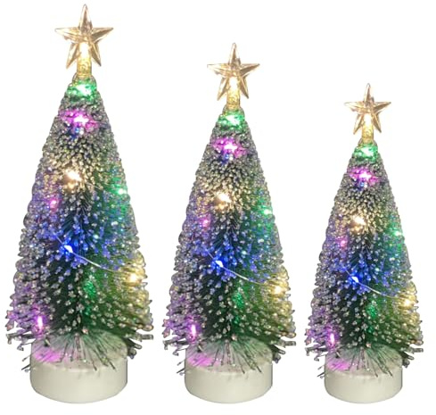 árbol de Navidad Artificial 3 Piezas de árbol de Navidad de Mesa con Luces Decoración de Fiesta de Navidad Adornos de Mesa en Miniatura Oficina en Casa Decoración Mini Escritorio de Navidad (C)