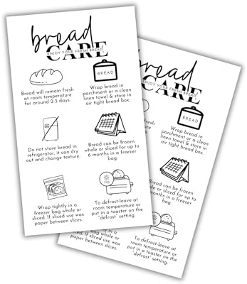 Bread Care Instruction Cards | 50pk 2x3.5” Sourdough Storage Bakery Baker Client Packaging Cinnamon Roll Cupcake Cake How To Store