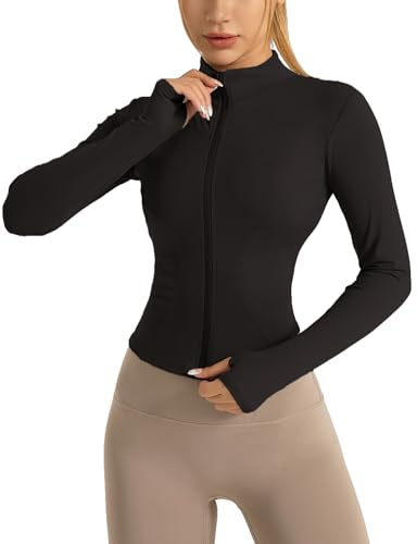 Heinaroman Veste de Sport Femme LéGère et Respirante - Haut Zippé Avec Trou Pour Le Pouce Pour Course, Fitness, Yoga, Gym