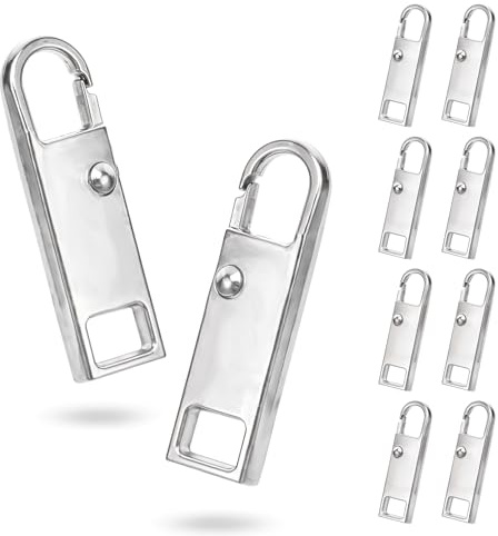 8PCS Zip Pull, 4 Colors Replacement Zipper Pull Repair Kit Universal Zipper Fixer Repair Accs for Luggage Clothing Suitcase Purses Zipper(Silver)