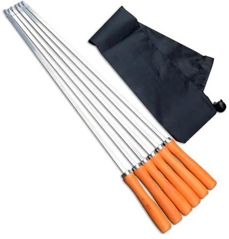 6 pinchos versátiles de acero inoxidable para barbacoa, pinchos planos de carne para fiestas de camping y reuniones familiares