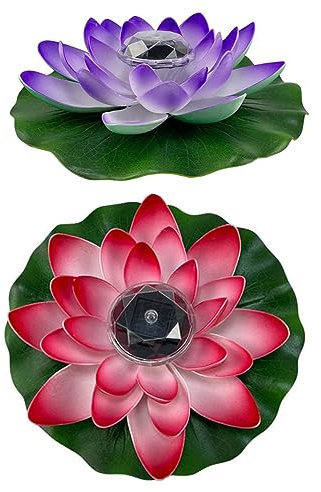 CIYODO 2Pcs Lampe Solaire Lotus Eau Flottante Nénuphar Solaire Flottante Fleurs D'Eau Lampe Flottante Fête Lumière Flottante Nénuphar Solaire Lumières Lotus Extérieur Flottant