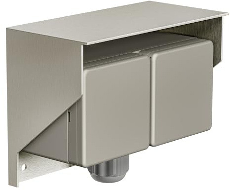 ledscom.de Aufputz Steckdose PIWI für außen, IP44, 2-fach, edelstahl, waagerecht