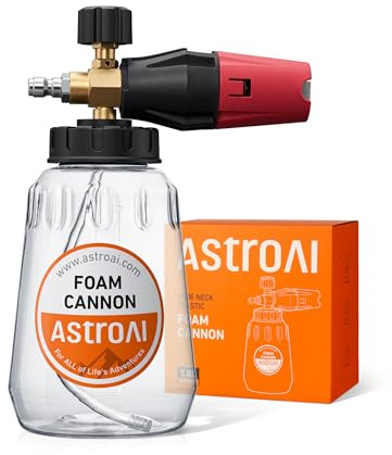 AstroAI Foam Cannon for Pressure Washer, Snow Clear Foam Cannon, Wide Neck Foam Blaster Adjustable Nozzle for Car Wash Accessories, with 1/4 Inch Quick Connector, 1 L Clear Bottle