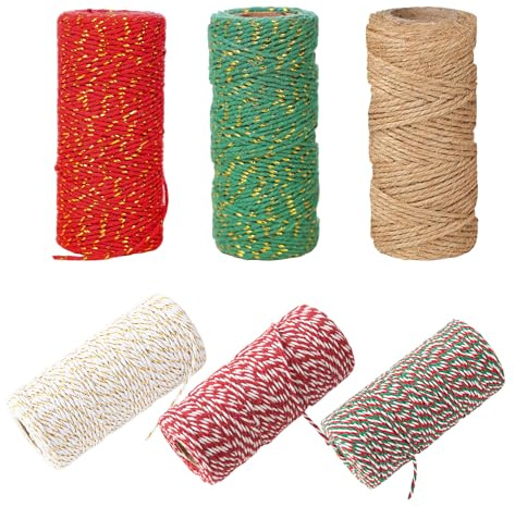 6 Pcs Christmas Wrapping String, Two-Tone Craft Cotton Thread, 6 Color Christmas String Twine for Gift Wrapping, 2mm Cotton Twine for Crafts, Xmas Crafting Decoration, Kitchen Cooking, Presents