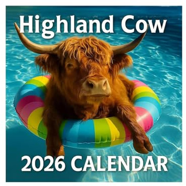 Calendario de pared 2026 de de las tierras altas, calendario de de las tierras altas 2026, planificador mensual cuadrado de Escocia de enero a diciembre para profesores, estudiantes, hogar